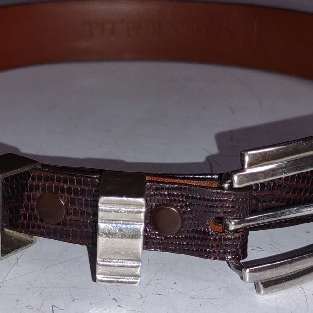Vintage James Reid Ltd. Sterling Silver Brown Lizard Belt 28
